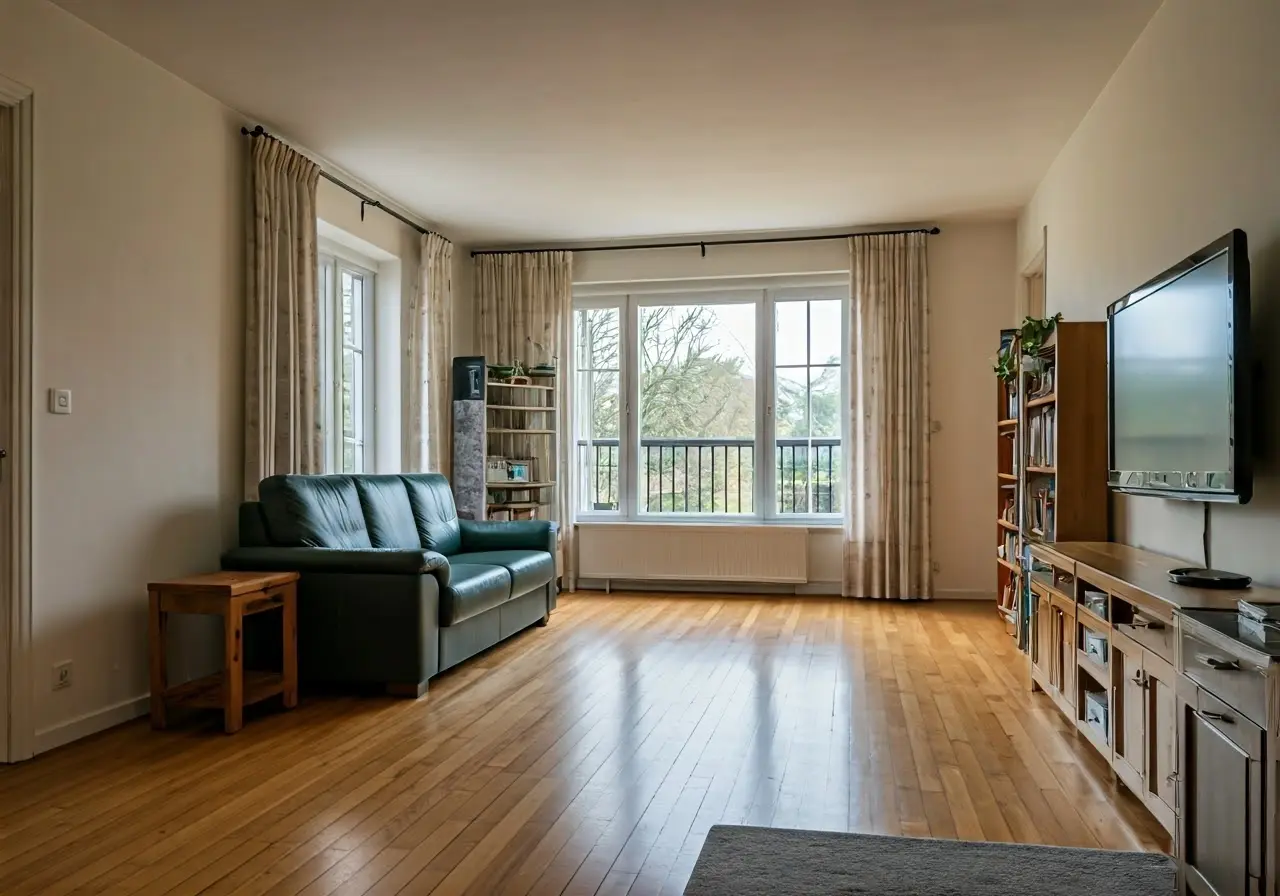 A spotless, organized living room with bright natural light. 35mm stock photo