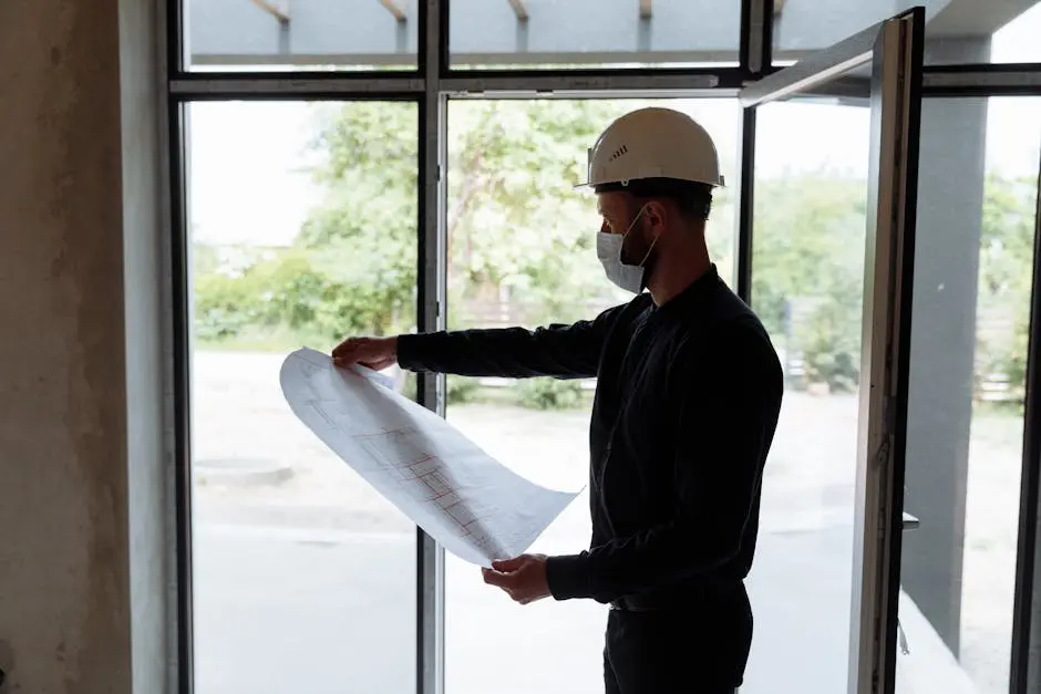 Engineer looking on a Floor Plan