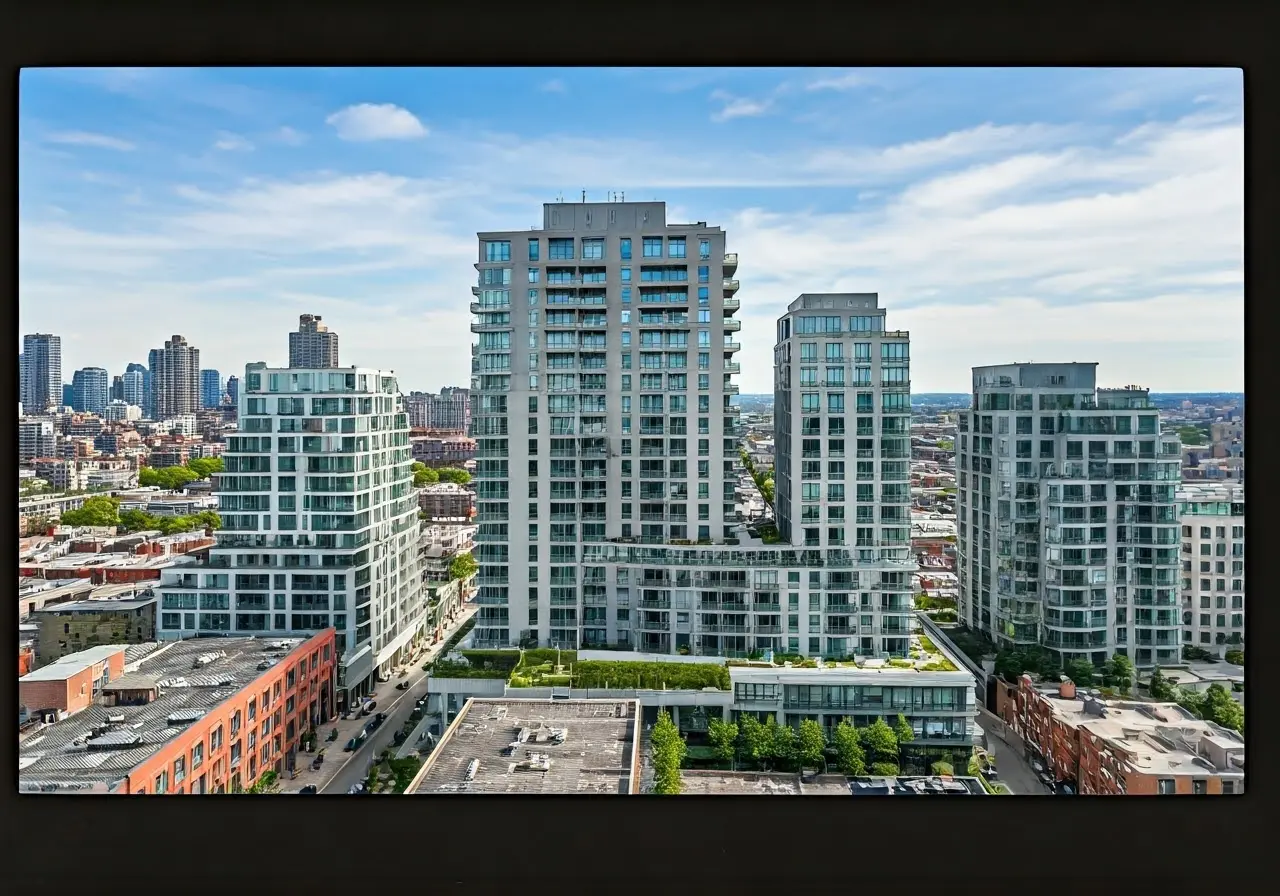 Aerial view of modern condos in Long Island City skyline. 35mm stock photo