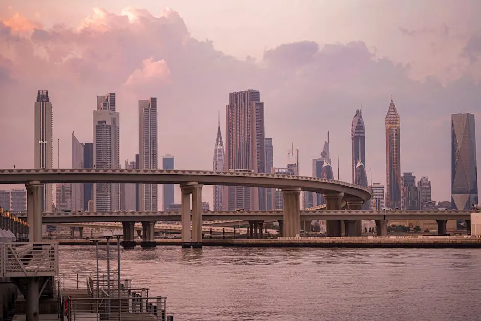 Skyline of Dubai at Sunset, Duabi, United Arab Emirates