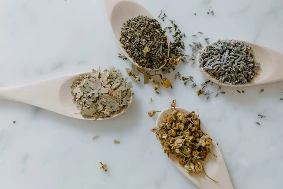 Close-Up Shot of Herbal Medicines on Wooden Spoons