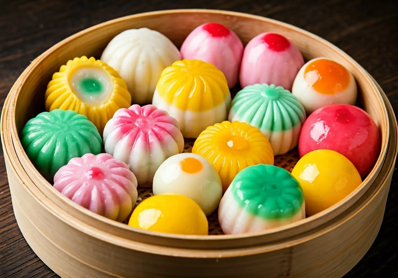 A colorful assortment of traditional Hong Kong desserts. 35mm stock photo