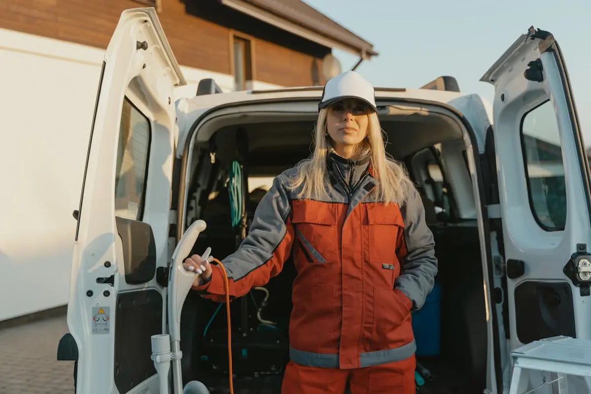 Woman Standing Near a Van