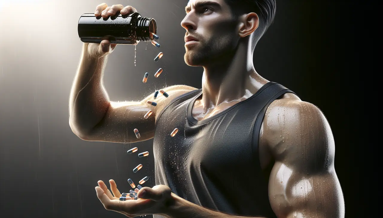 athlete pouring capsules from bottle into his hand
