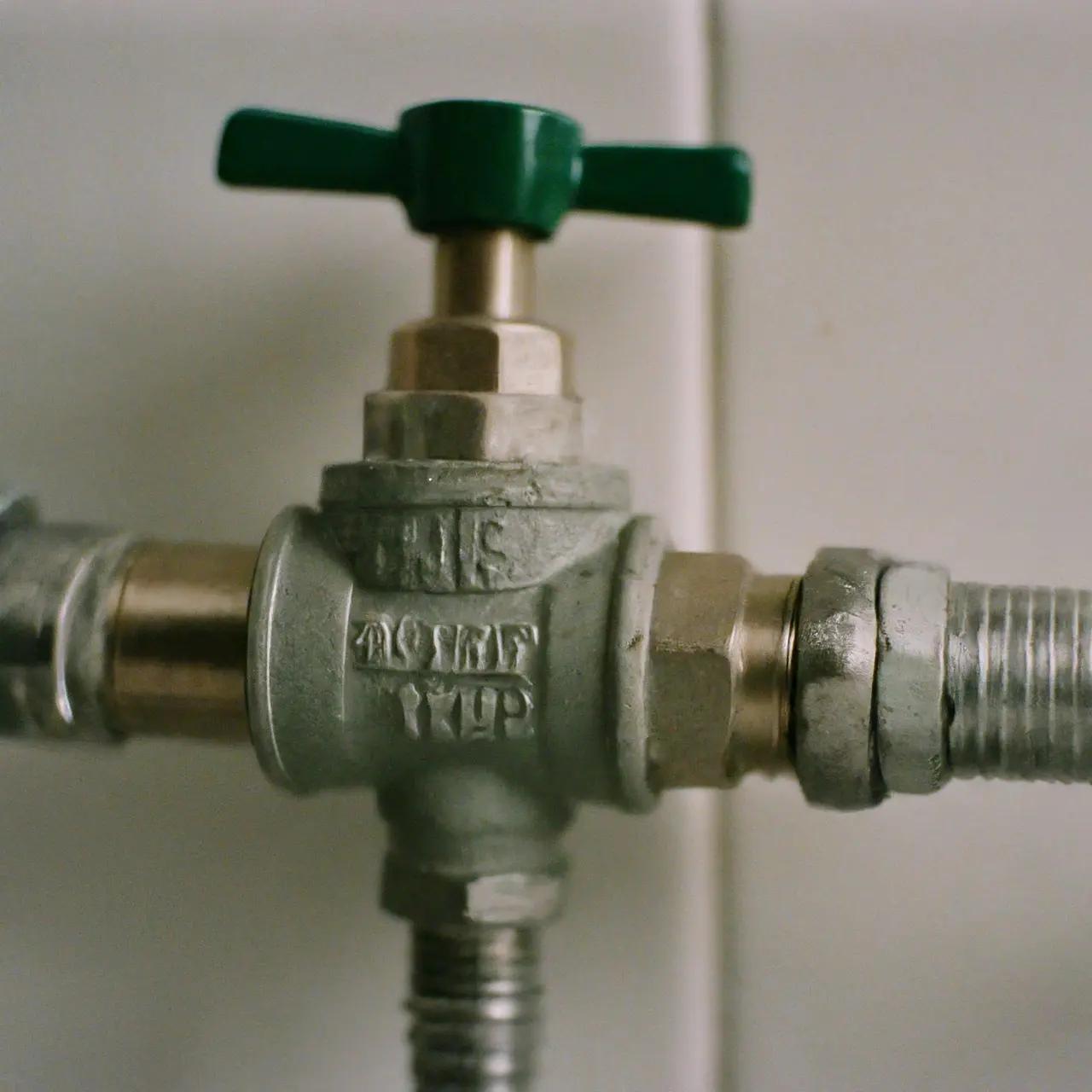 A close-up of a water saving valve on a sink. 35mm stock photo