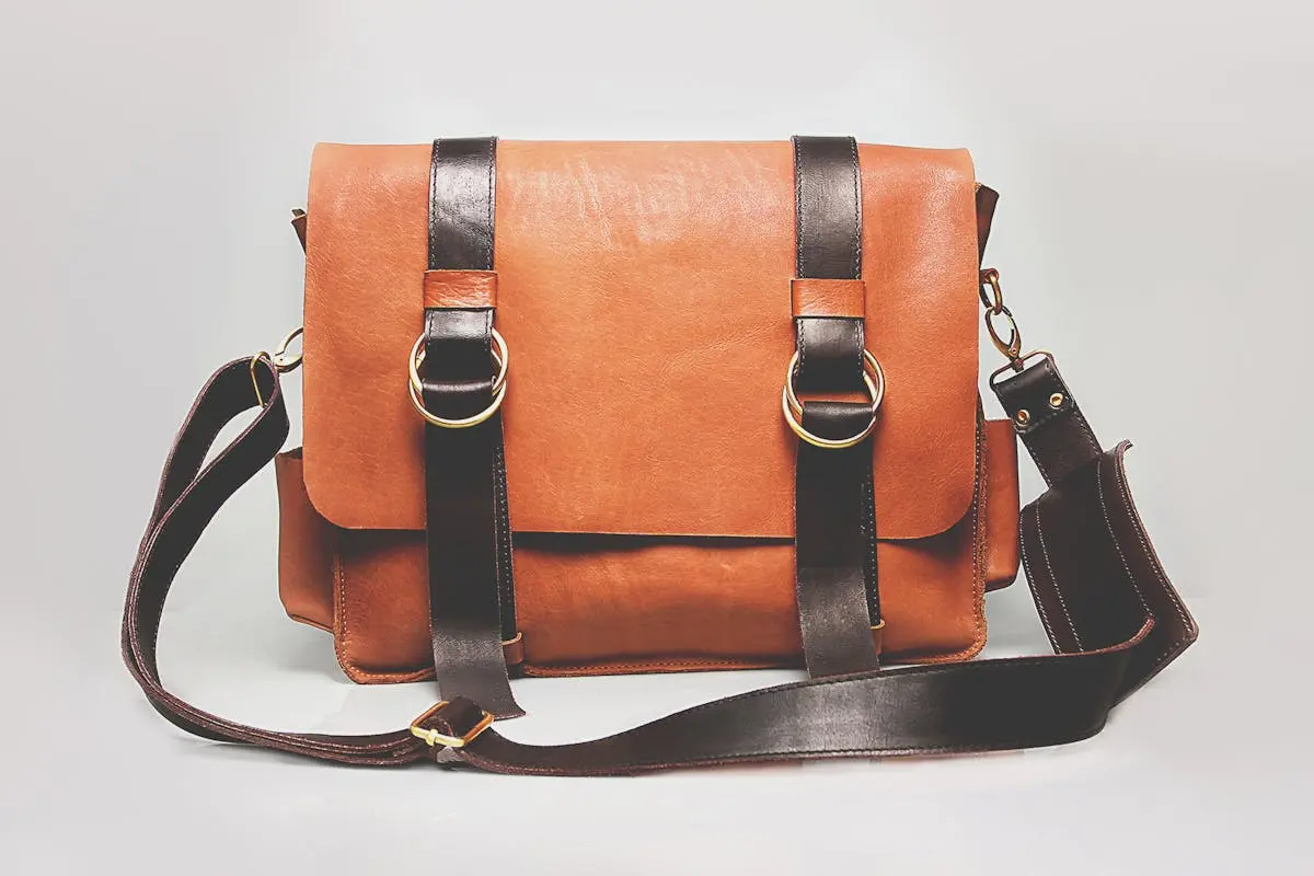 Orange and Black Leather crossbody Bag