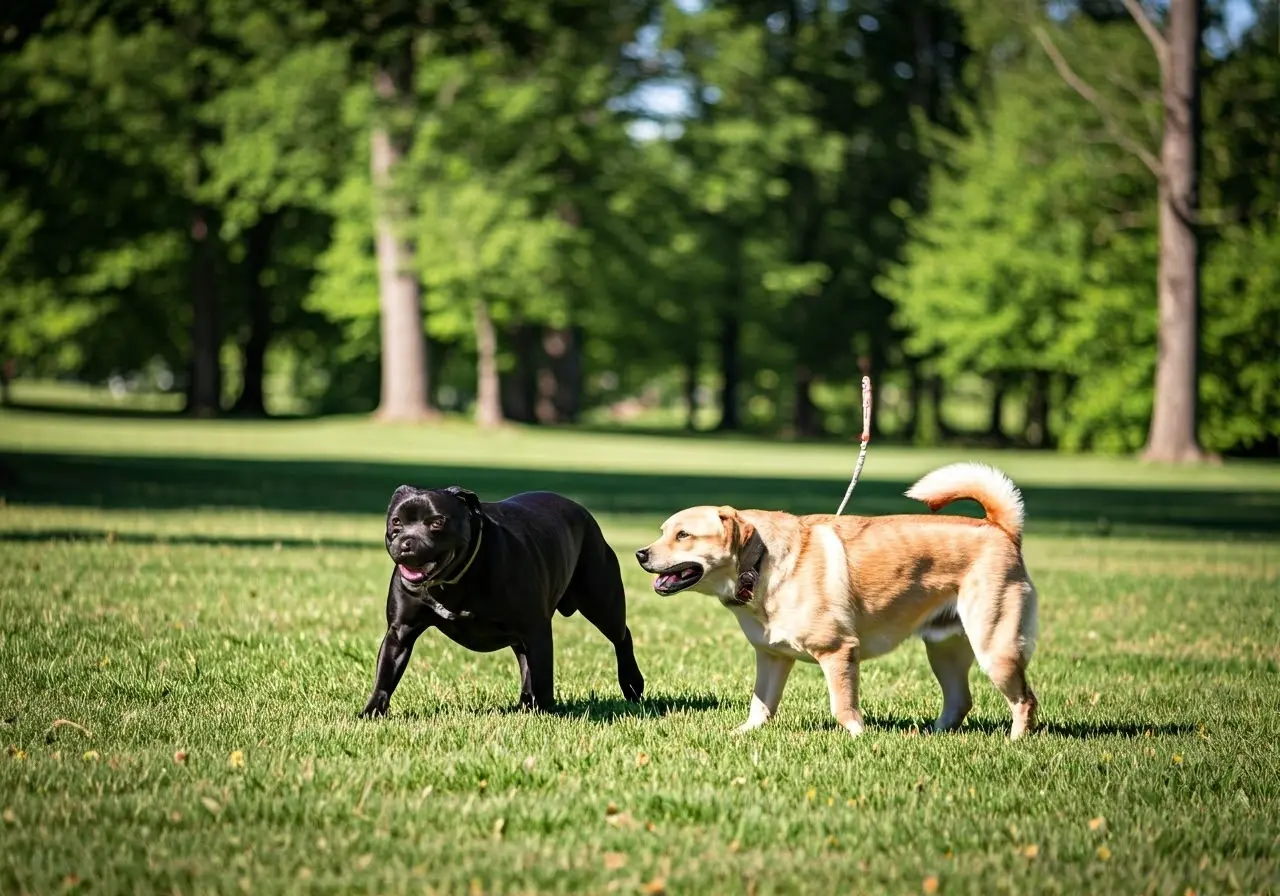 Dogs playing fetch in a Madison, WI park. 35mm stock photo