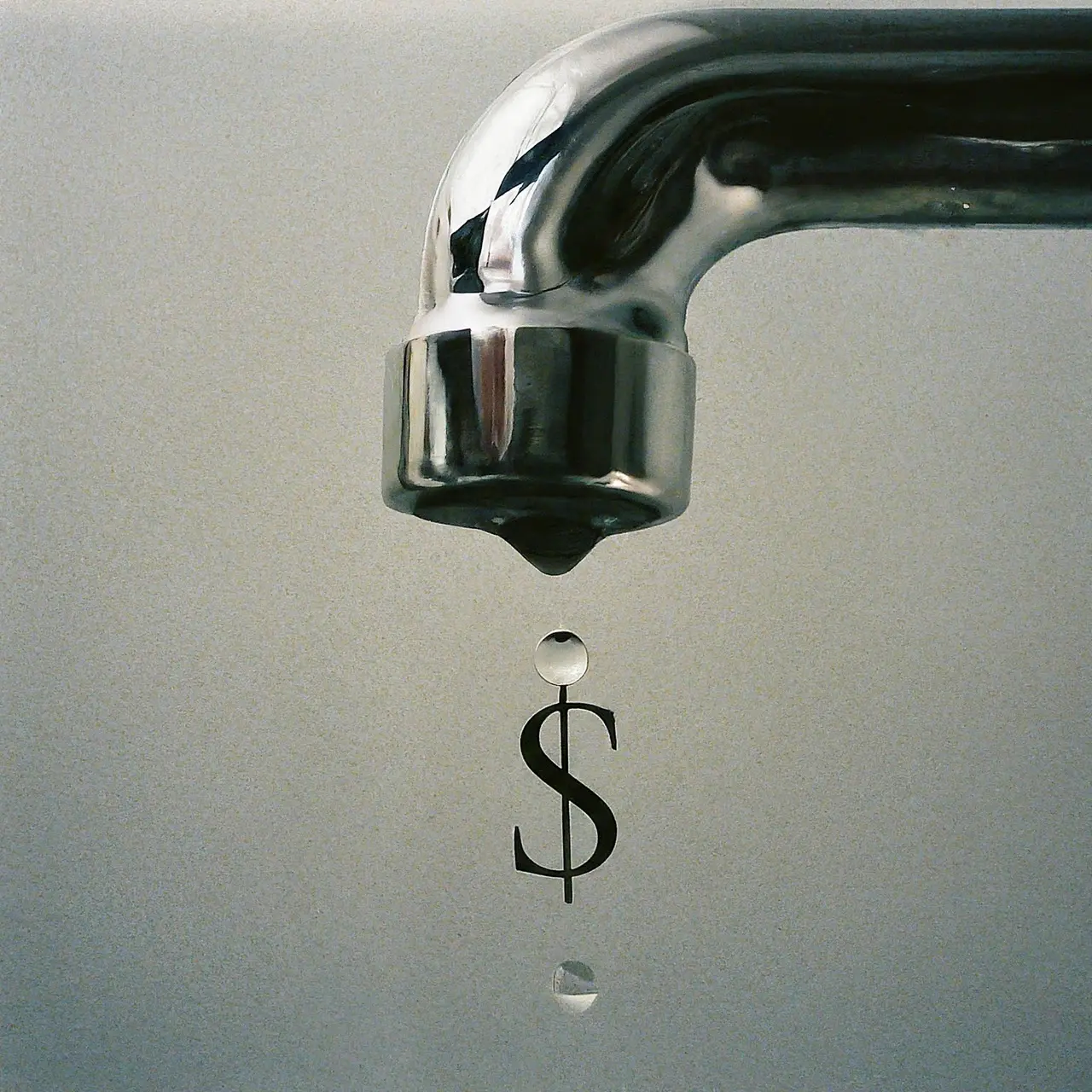 A water faucet with a droplet and a dollar sign. 35mm stock photo