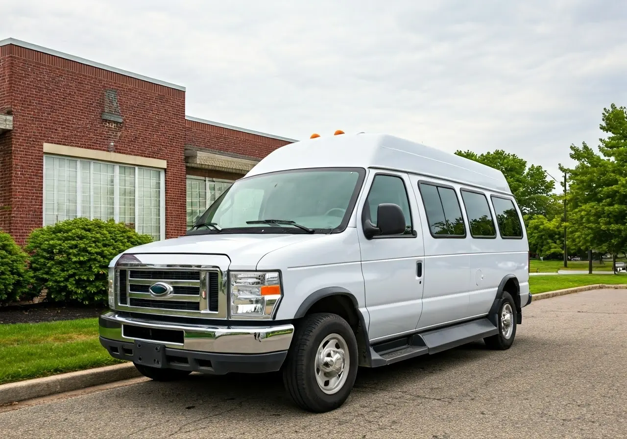 Accessible van parked by a community center in Clifton, NJ. 35mm stock photo