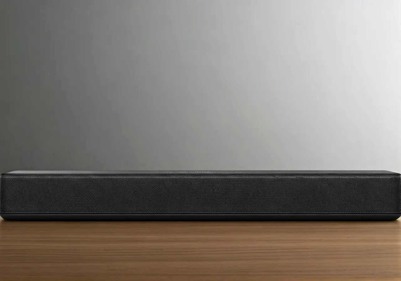 A sleek Bose Soundbar 700 next to smart home devices. 35mm stock photo