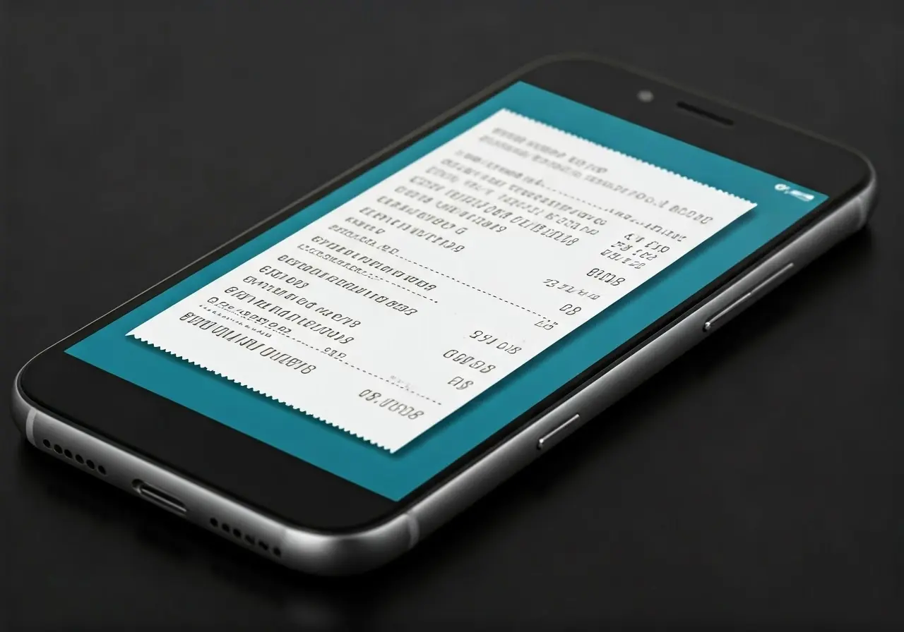 A smartphone displaying an organized collection of digital receipts. 35mm stock photo