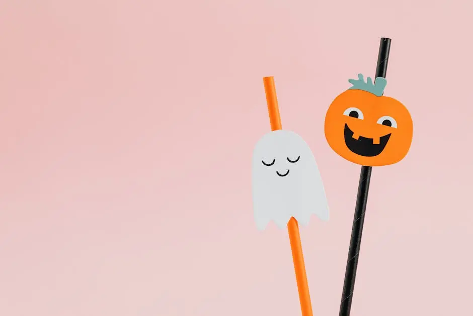 Cute Ghost and Pumpkin on Drinking Straws