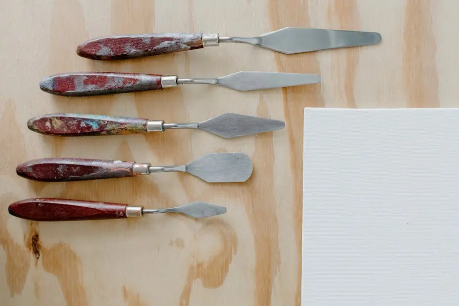 Art Materials on Wooden Table