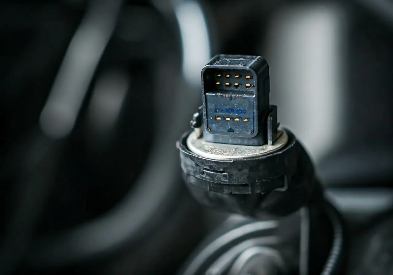 Close-up of a vehicle sensor receiving diagnostic calibration. 35mm stock photo