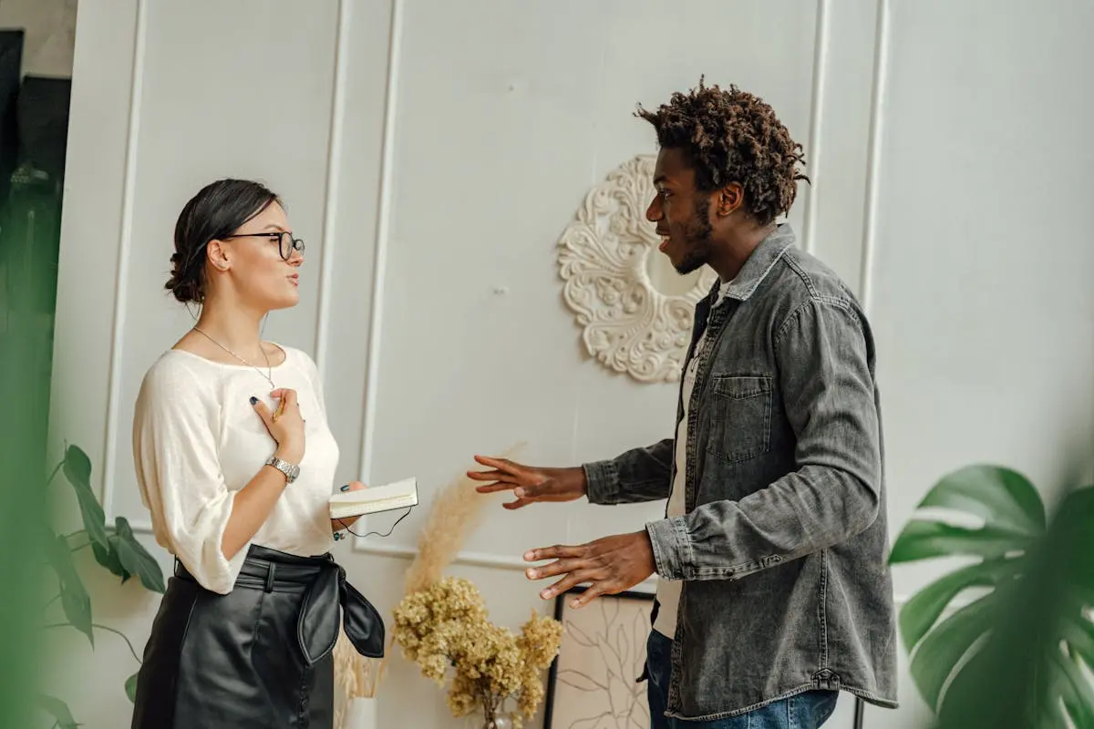 Colleagues openly discussing their mental wealth at work