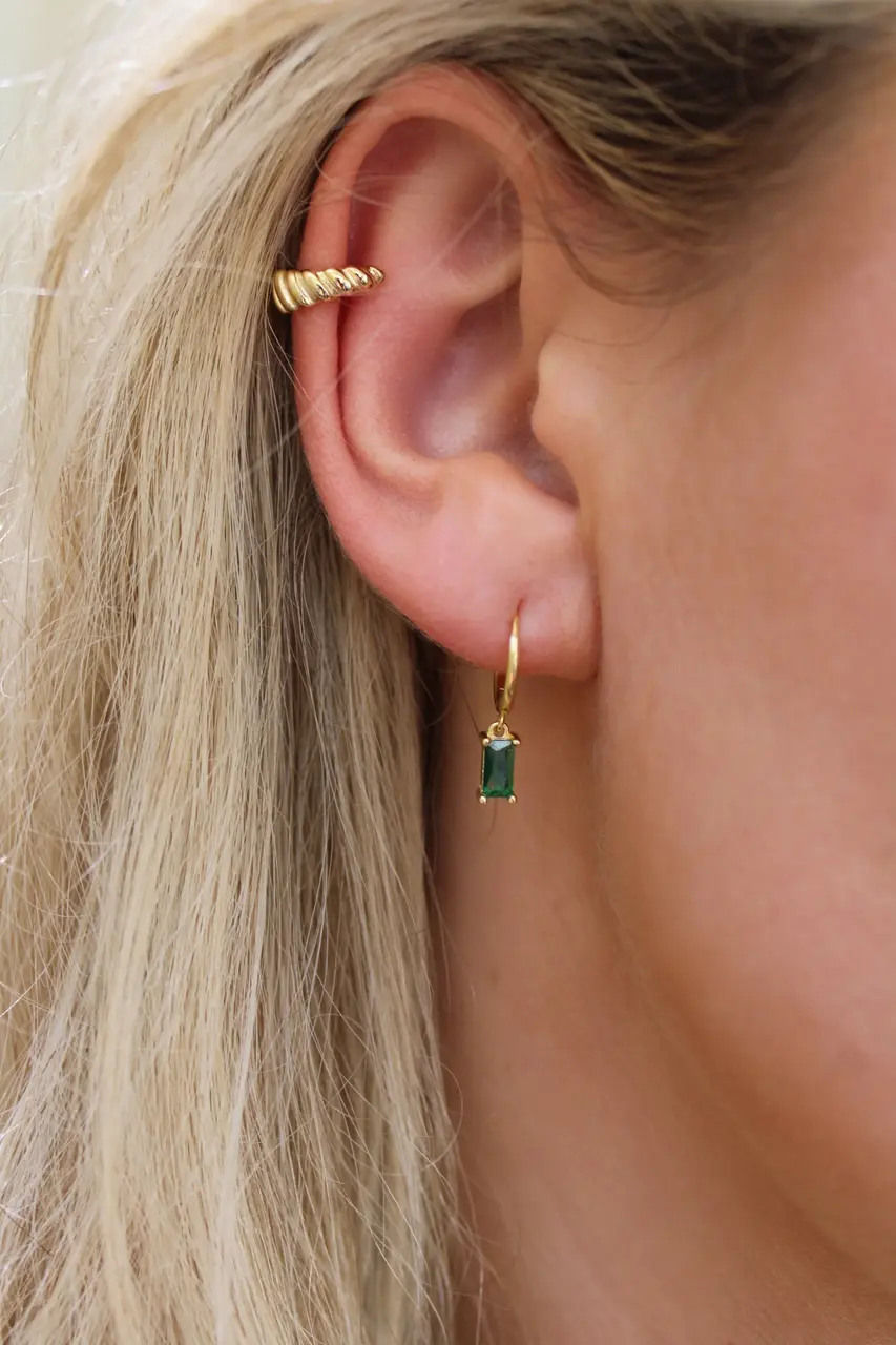 hunter emerald huggie earrings