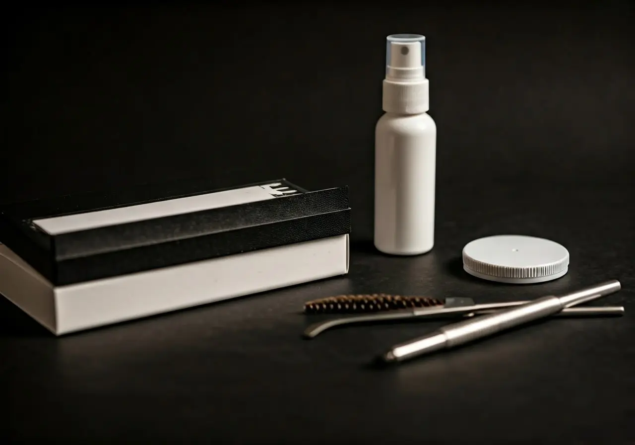 Tools and products used in brow lamination training. 35mm stock photo