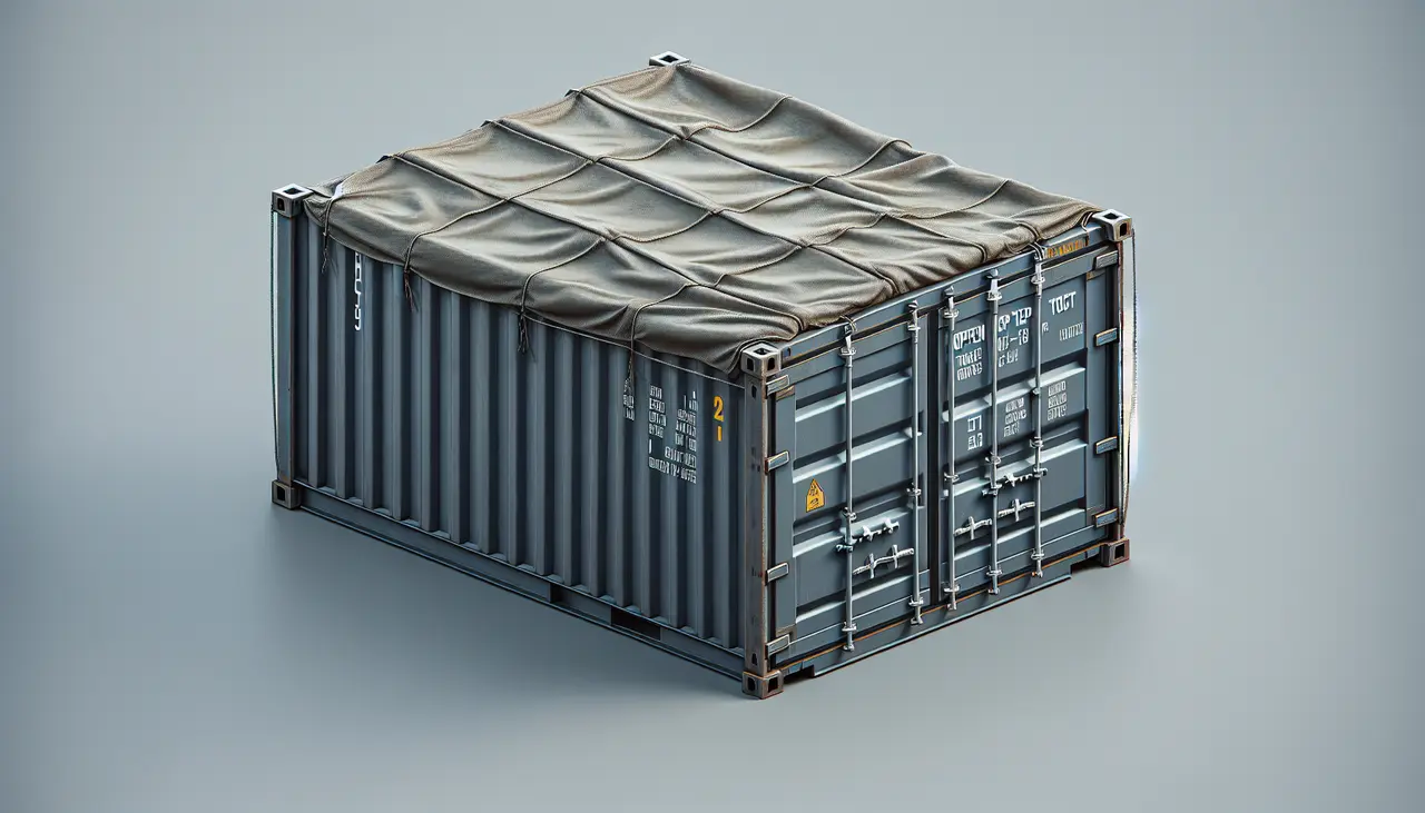 open top shipping container with a tarp