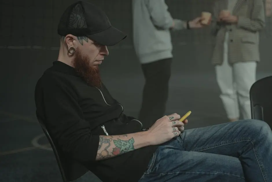 Man in Black Jacket and Blue Denim Jeans Holding Yellow Smartphone