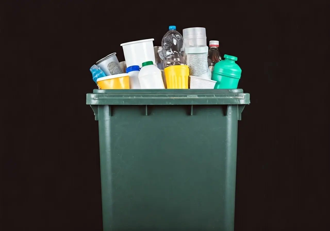 A recycling bin filled with neatly sorted recyclable materials. 35mm stock photo