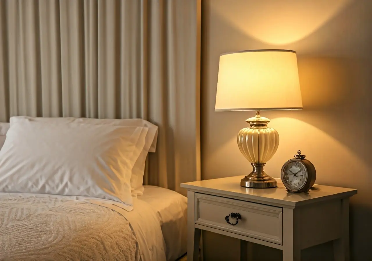 A neatly styled bedroom with elegant decor accessories. 35mm stock photo