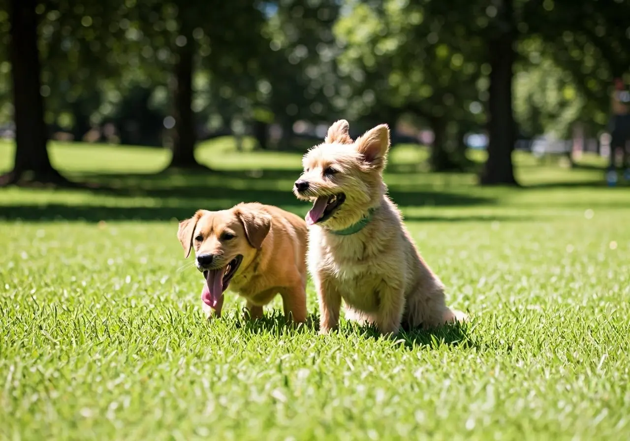 A happy dog training session in a sunny Madison park. 35mm stock photo