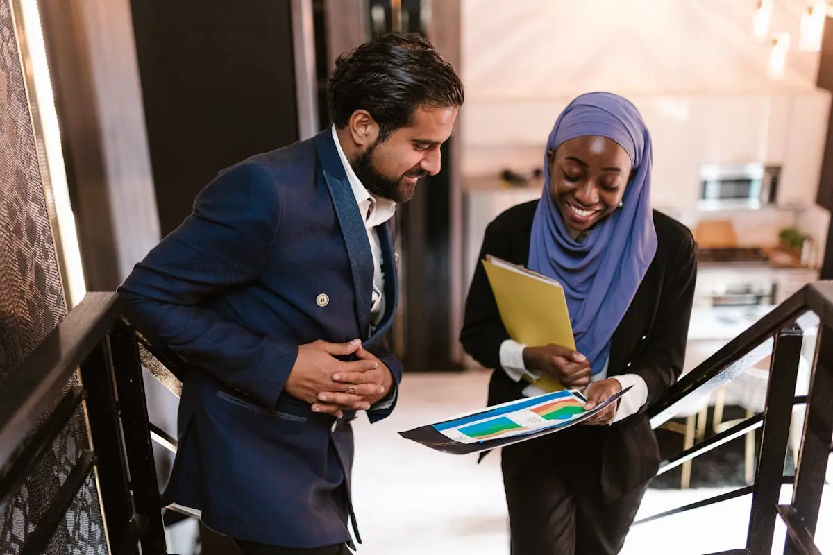 A Woman Showing a Document to Man