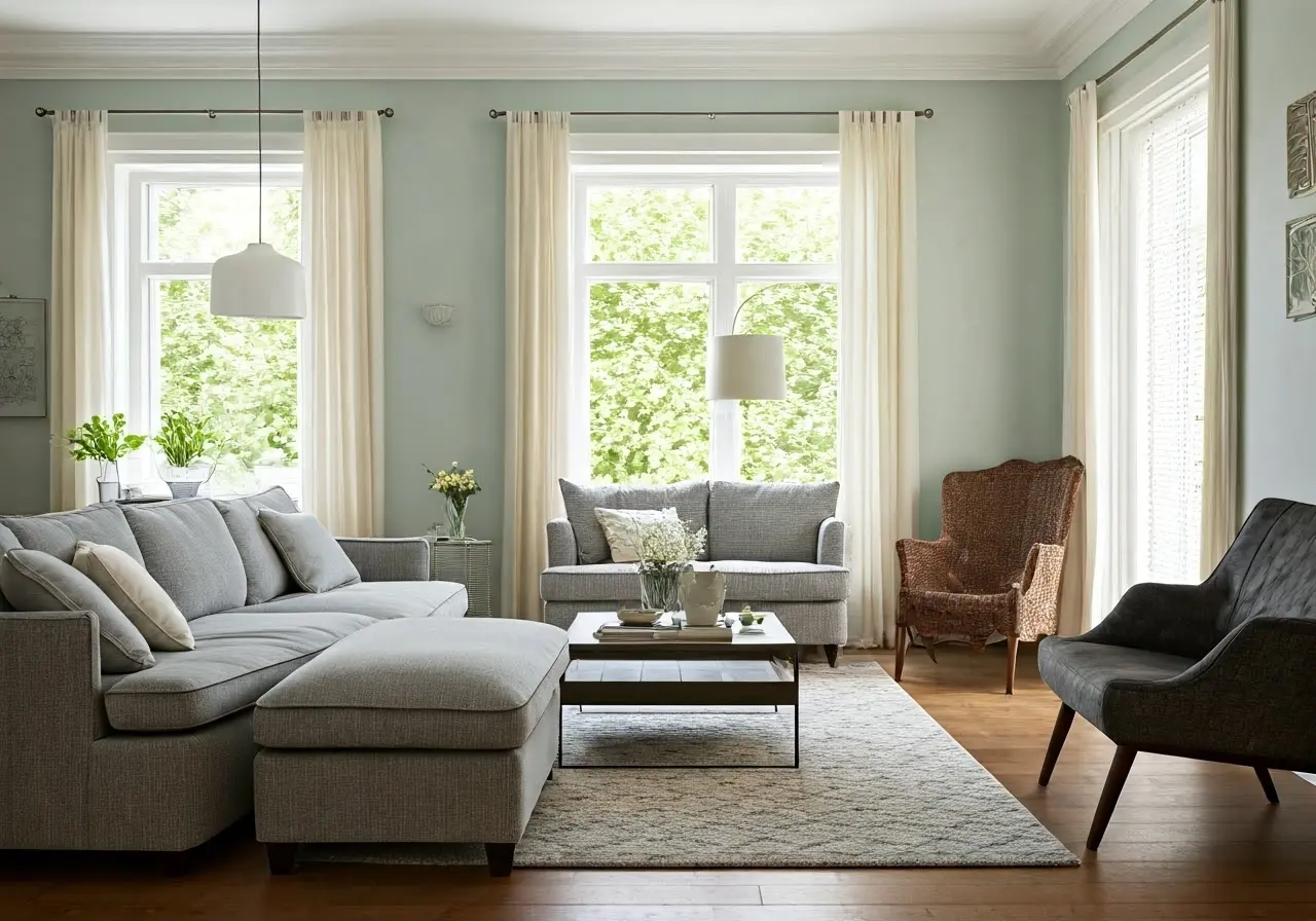 A peaceful living room with soothing, calming decor elements. 35mm stock photo