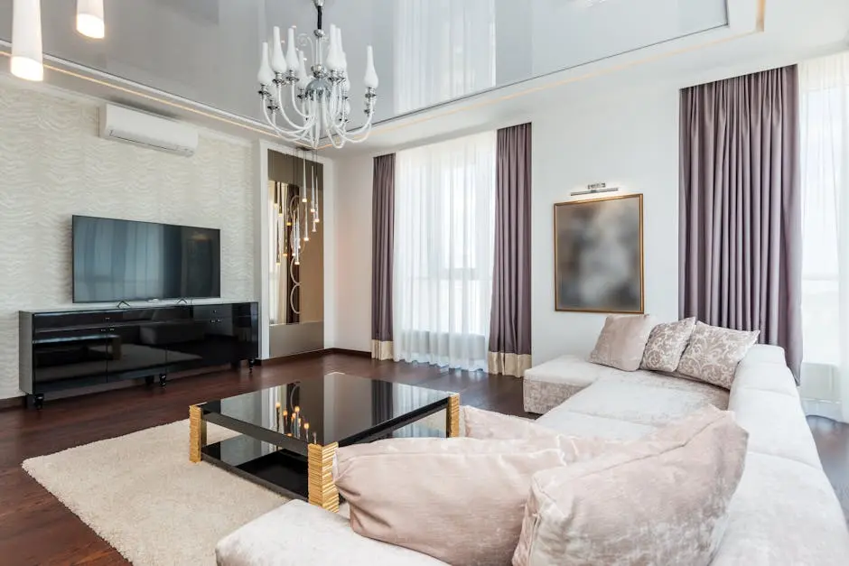 Apartment for Rent with Chandelier, Sofa and Large TV Screen