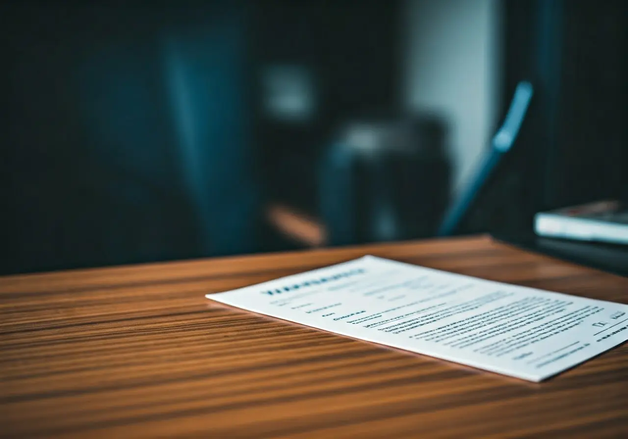 Close-up of standing desk with warranty documents beside it. 35mm stock photo