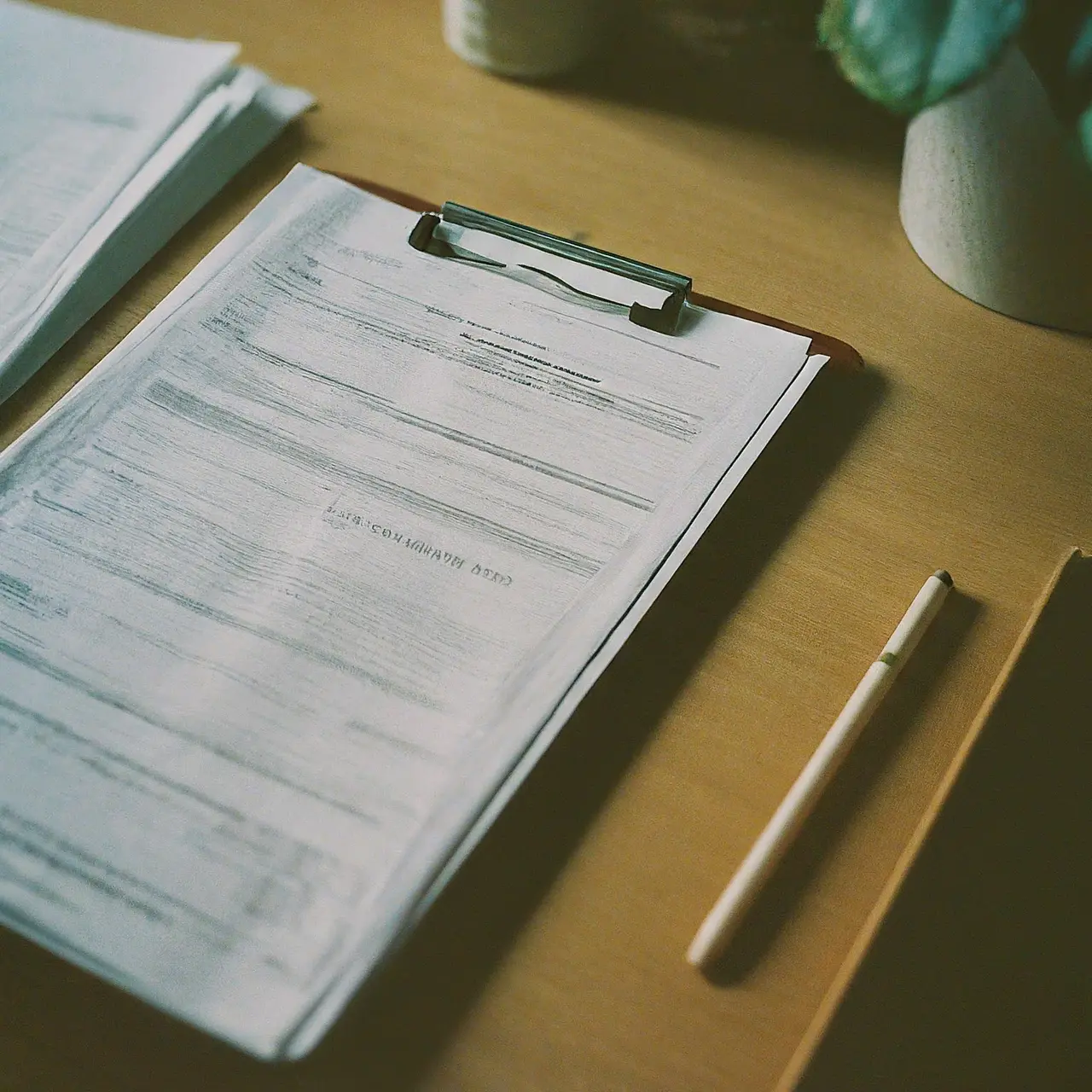 A neatly organized desk with healthcare documents and medical charts. 35mm stock photo