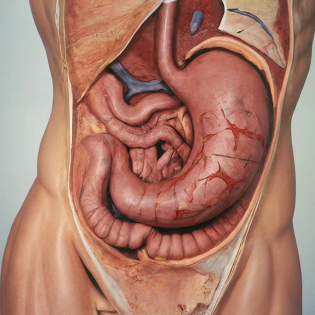 A stomach diagram highlighting gastric sleeve revision surgery. 35mm stock photo