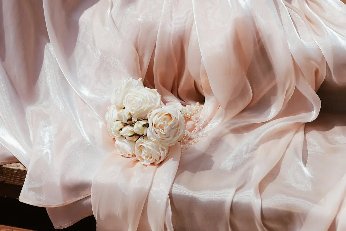 Elegant Silk Fabric with Rose Bouquet Detail