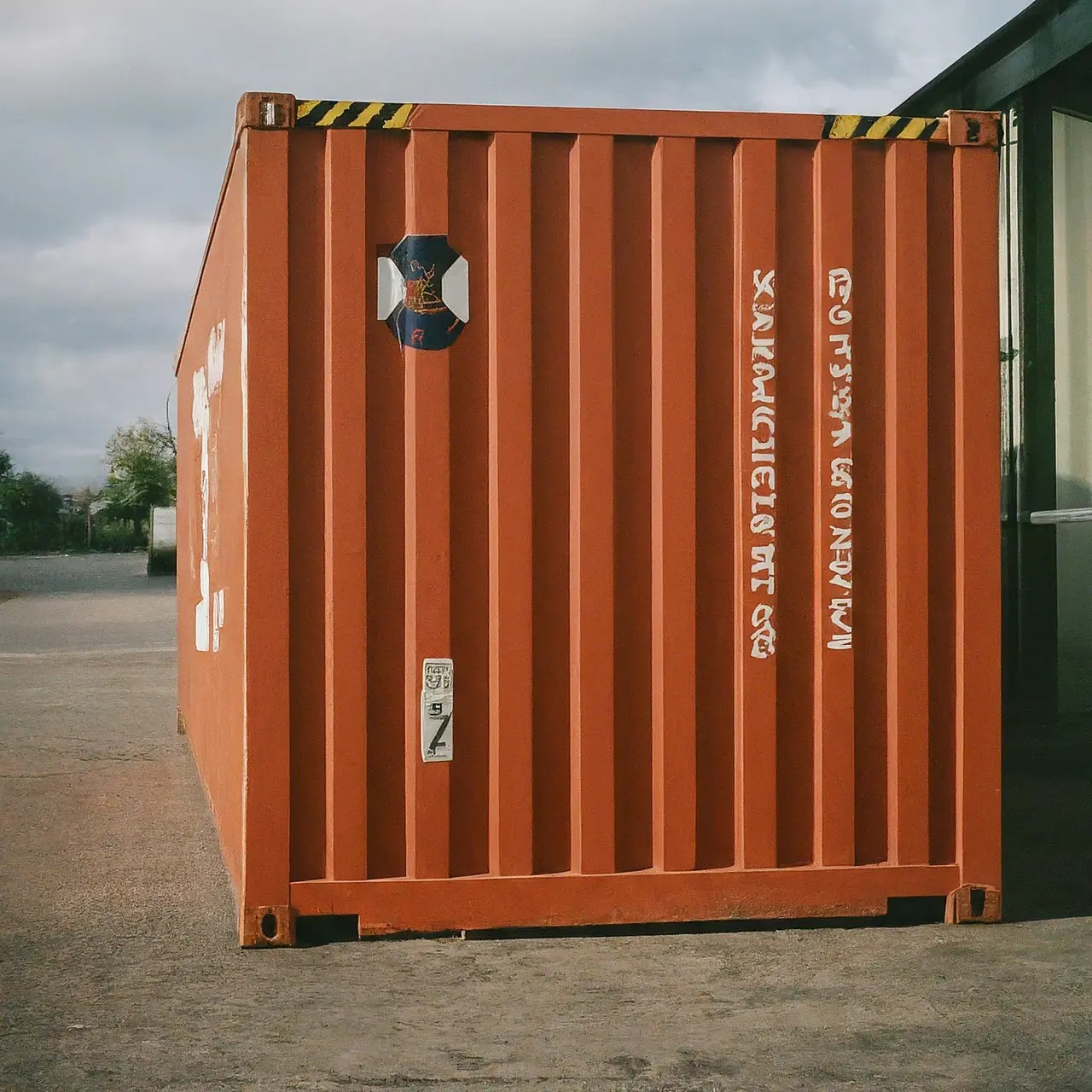 A shipping container with visible Delta Mark branding. 35mm stock photo