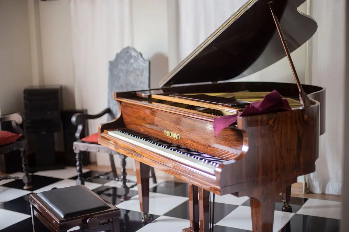 Brown Grand Piano With Chair