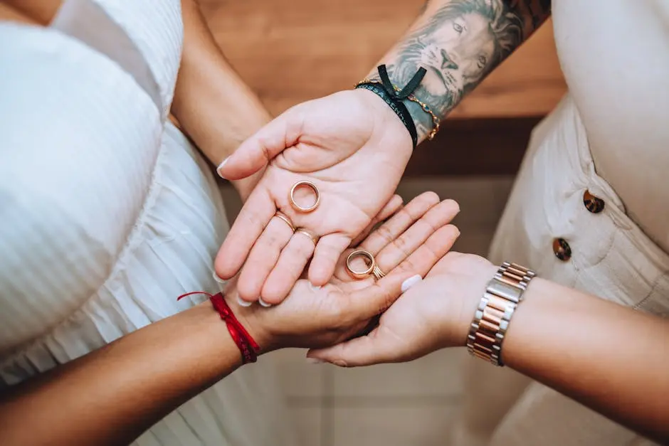 Close Up of Hands Holding Wedding Rings