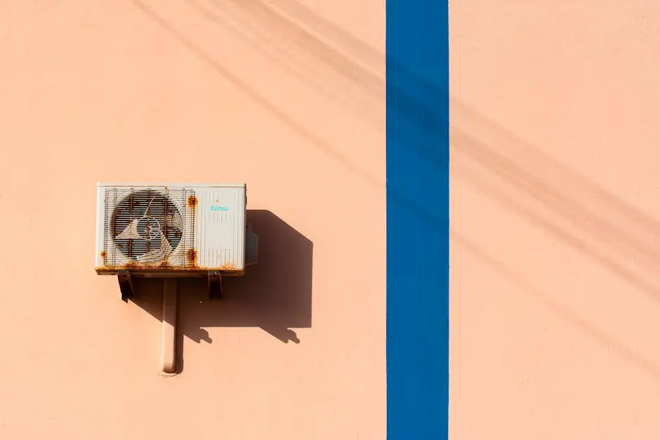 An air conditioner on a wall with blue lines