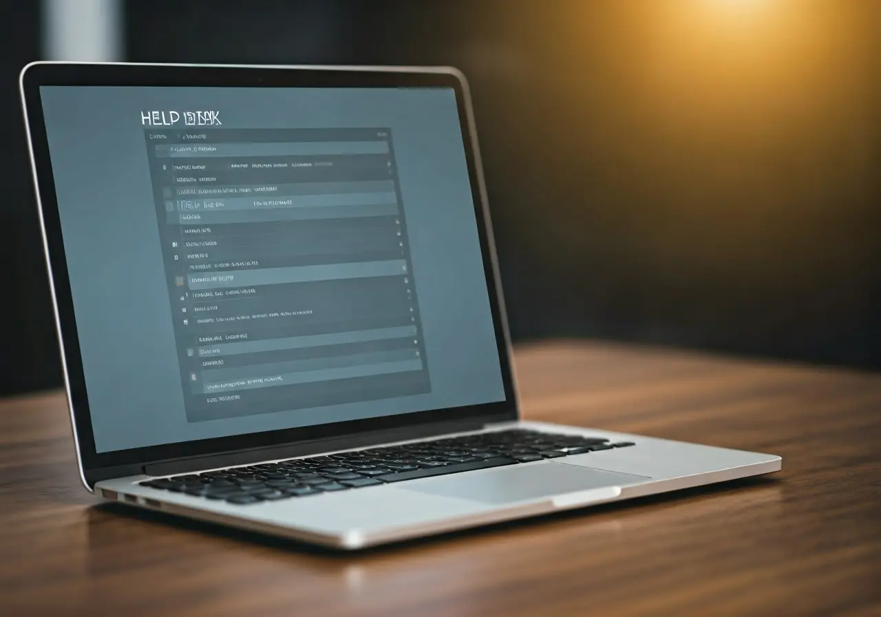 A laptop displaying a help desk support software screen. 35mm stock photo