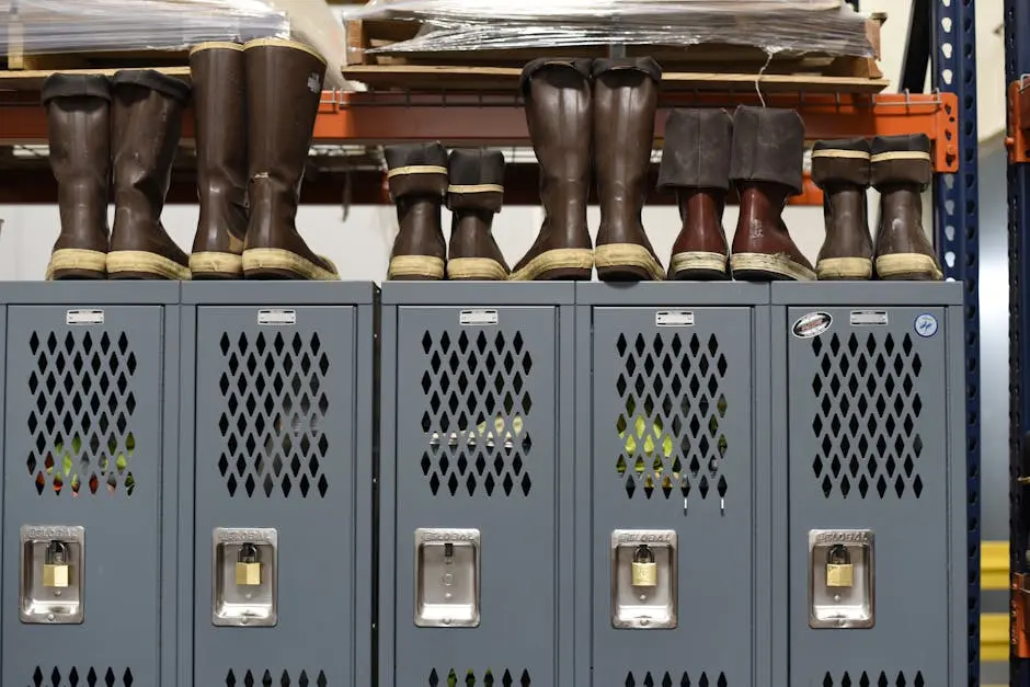 Gray Locker Cabinet and Boots