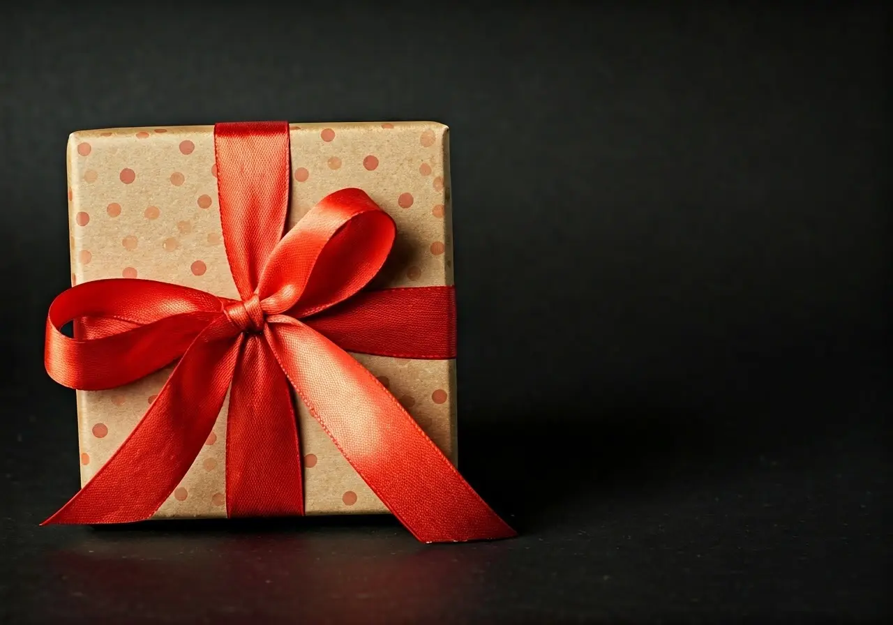 A beautifully wrapped gift box with elegant ribbon. 35mm stock photo