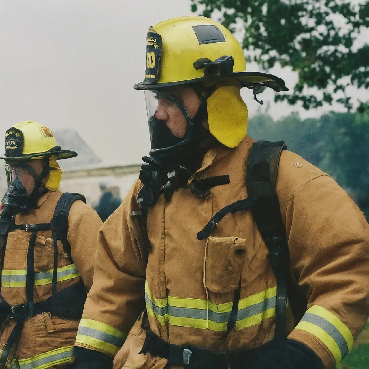 First responders training in realistic disaster simulation. 35mm stock photo