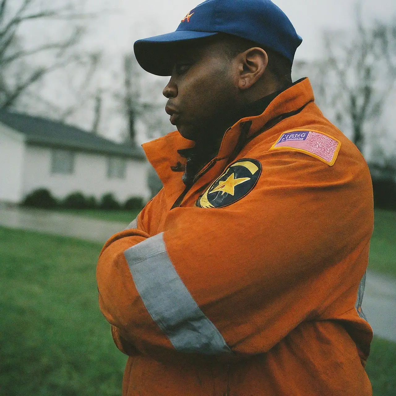 A FEMA relief worker assisting residents amid storm aftermath. 35mm stock photo