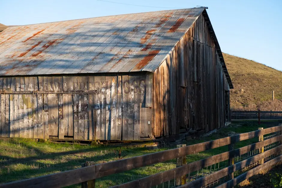 Barn with Rusty Metal Rooftop