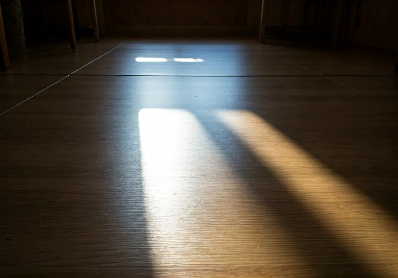 A spotless porcelain tile floor shining under natural sunlight. 35mm stock photo