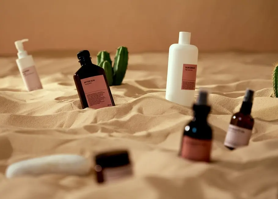 Cosmetic Products on a Beach Sand