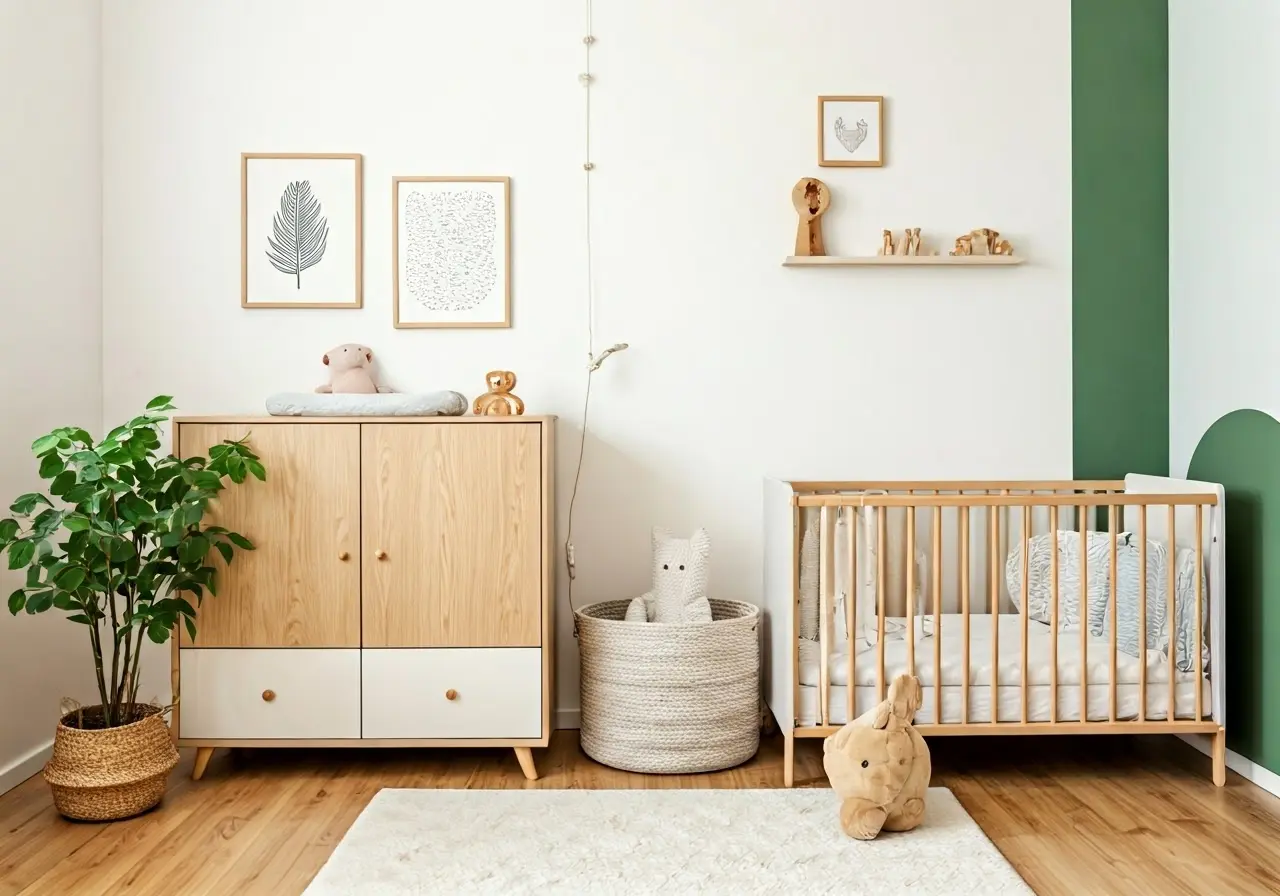 A cozy nursery with stylish baby furniture and decor. 35mm stock photo