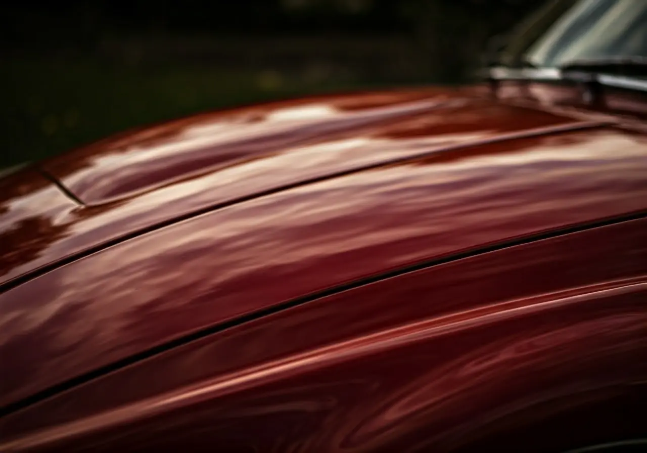 Close-up of a shiny car surface reflecting light. 35mm stock photo