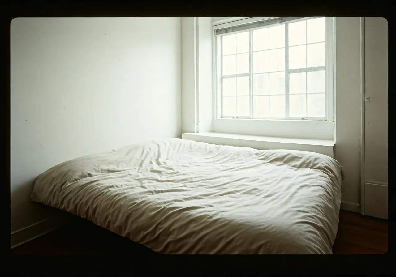 A spotless, modern Minneapolis apartment with fresh linens and decor. 35mm stock photo