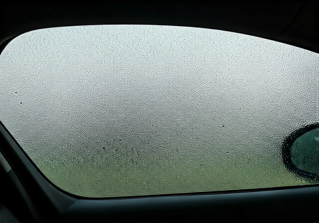 A close-up of a car window with ceramic tinting. 35mm stock photo