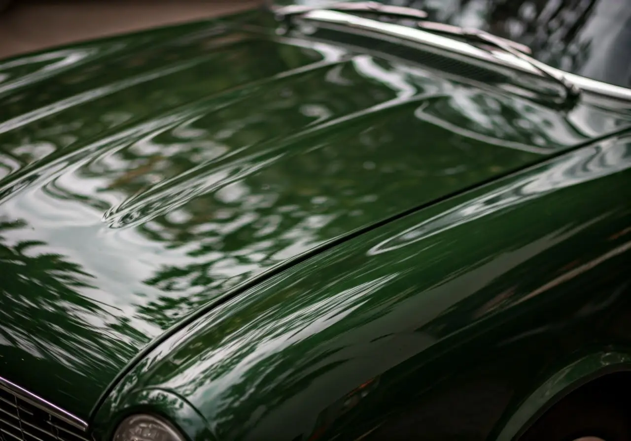 A reflection of palm trees on a polished car hood. 35mm stock photo